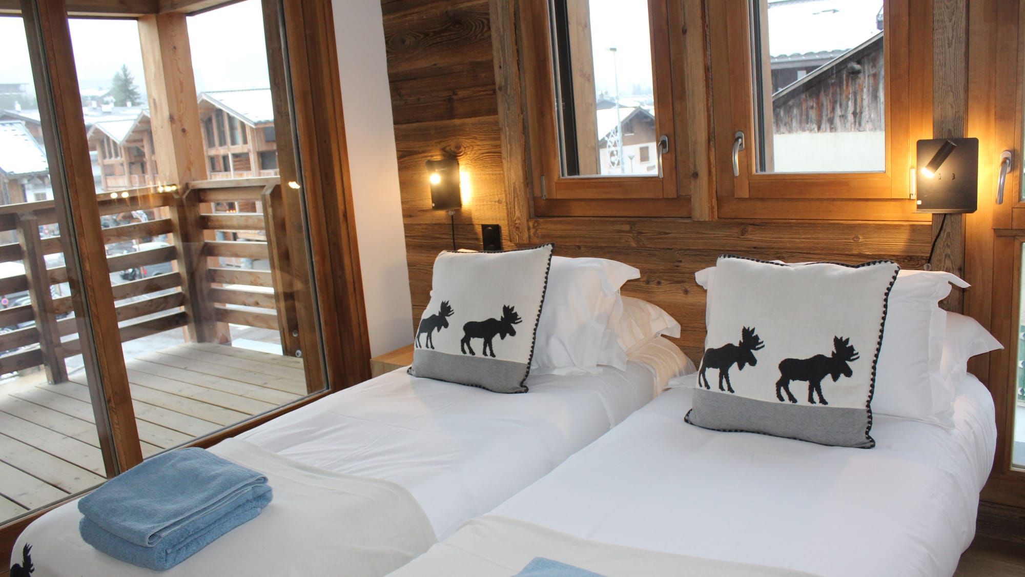 Bedroom with snowy balcony